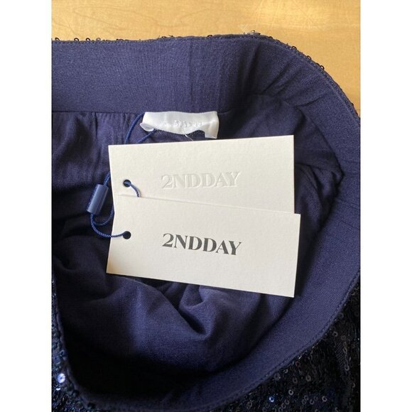 2nd Day NEW women Navy Blue sequin pencil skirt sz 36 (Small) BNWT ruched - Picture 6 of 9